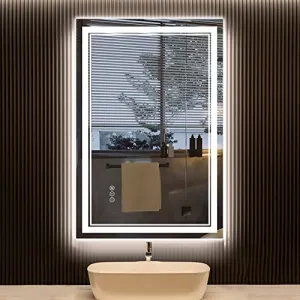 AWANDEE 48x40 LED Bathroom Mirror with Lights, Black Framed Front and Backlit LED Mirror for Bathroom, Anti-Fog Lighted Bathroom Mirror, Dimmable LED Vanity Mirror with 3 Colors, Memory, Shatter-Proof