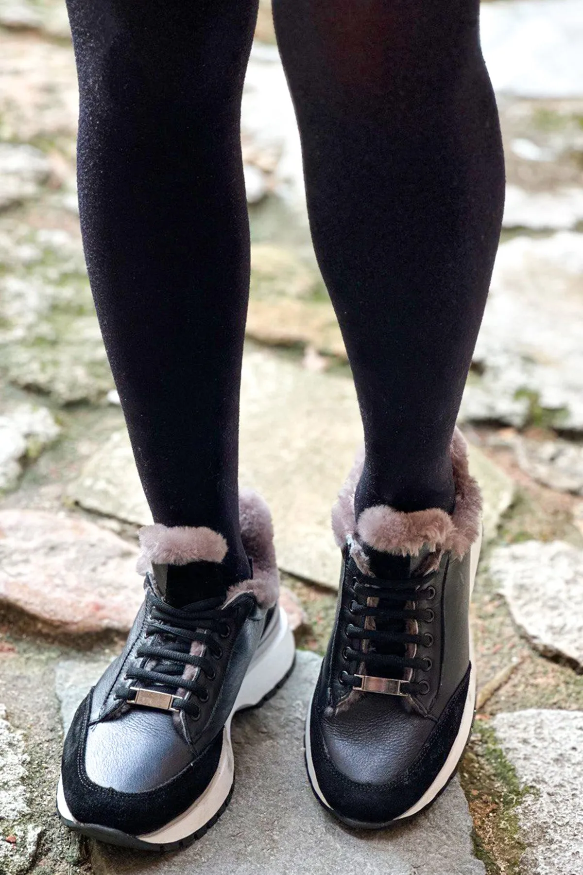 FST Genuine Leather Fur-lined Women's Casual Shoes 863KZA7035 Black - Rozzano