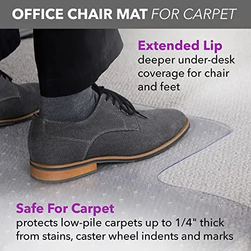 OFM Office Chair Mat for Carpet – Computer Desk Chair Mat for Carpeted Floors – Easy Glide Rolling Plastic Floor Mat for Office Chair on Carpet for Work, Home, Gaming with Extended Lip (36” x 48”)