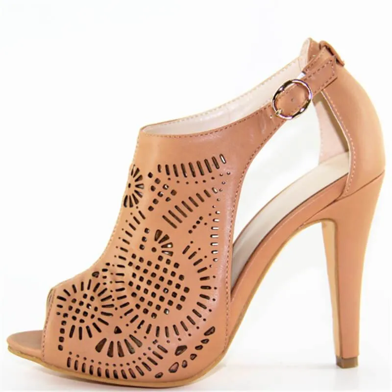 Peep Toe Buckle Open Toe Cutout Sandals