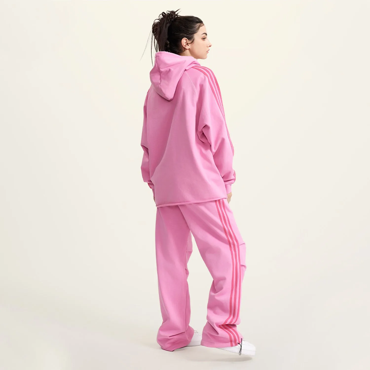 Teddy Rip (Pink)Streetwear Unisex Heavyweight 440G Vintage Three Bar Contrast Wide-Legged Pants