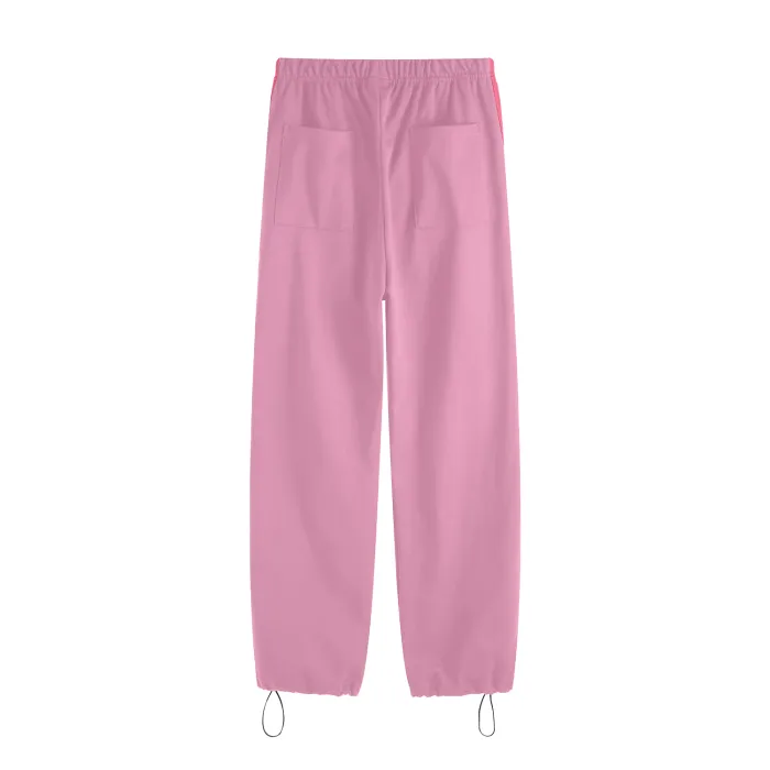 Teddy Rip (Pink)Streetwear Unisex Heavyweight 440G Vintage Three Bar Contrast Wide-Legged Pants